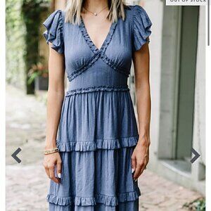 PINCH - Short FlutterSleeve Ruffle Midi Dress  Size M; Dusty Navy * Bra Friendly